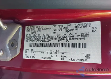 2014 Ford Escape Se из США, поврежденный, VIN 1FMCU9GX3EUA60603